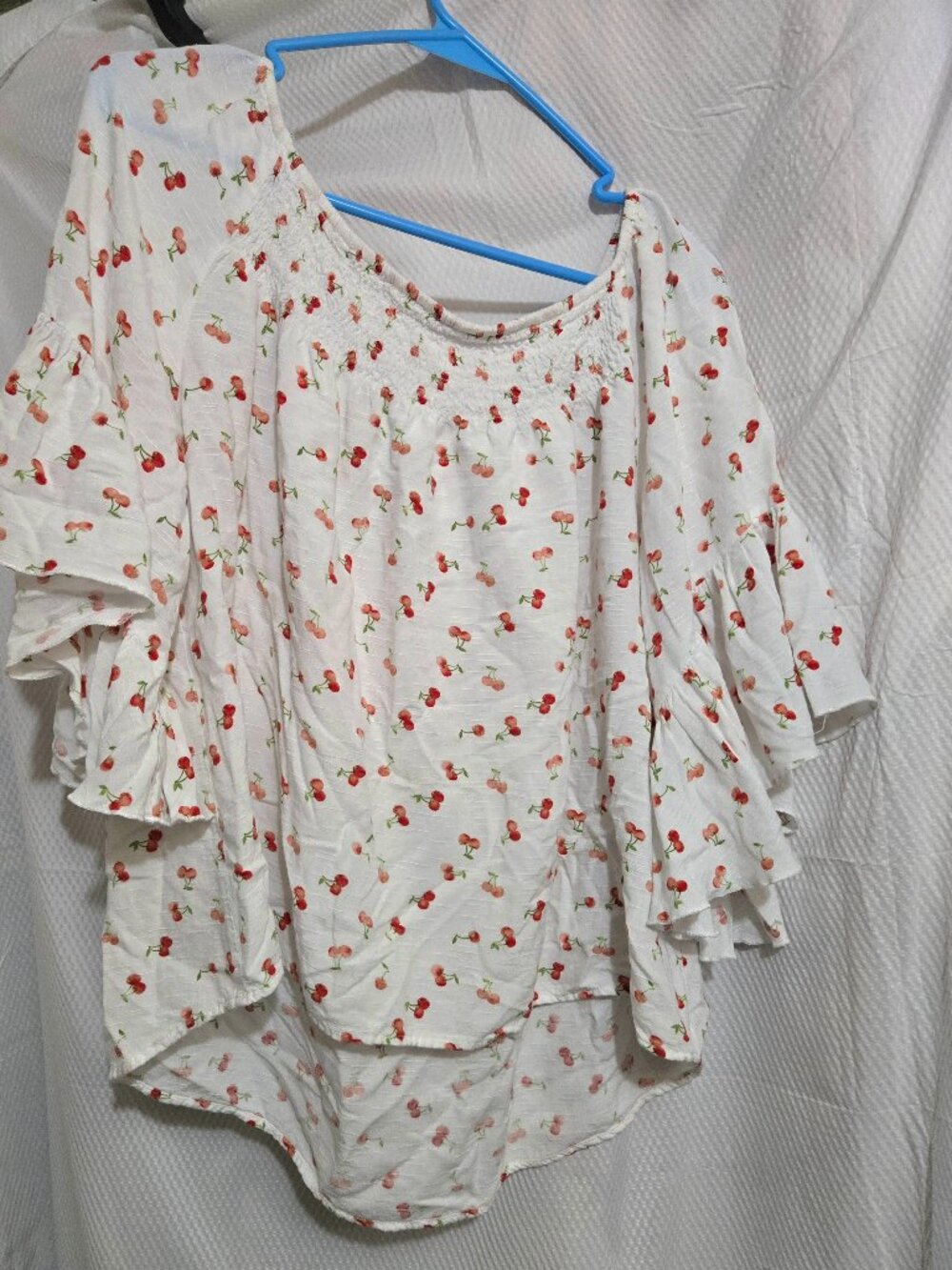 Cato Women's Cherry Print Ruffle Sleeve Blouse – Size Large